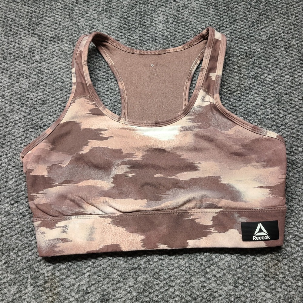 Reebok Gravity Sports Bra Women’s Large Deep Taupe Camouflage Racerback Gym Yoga